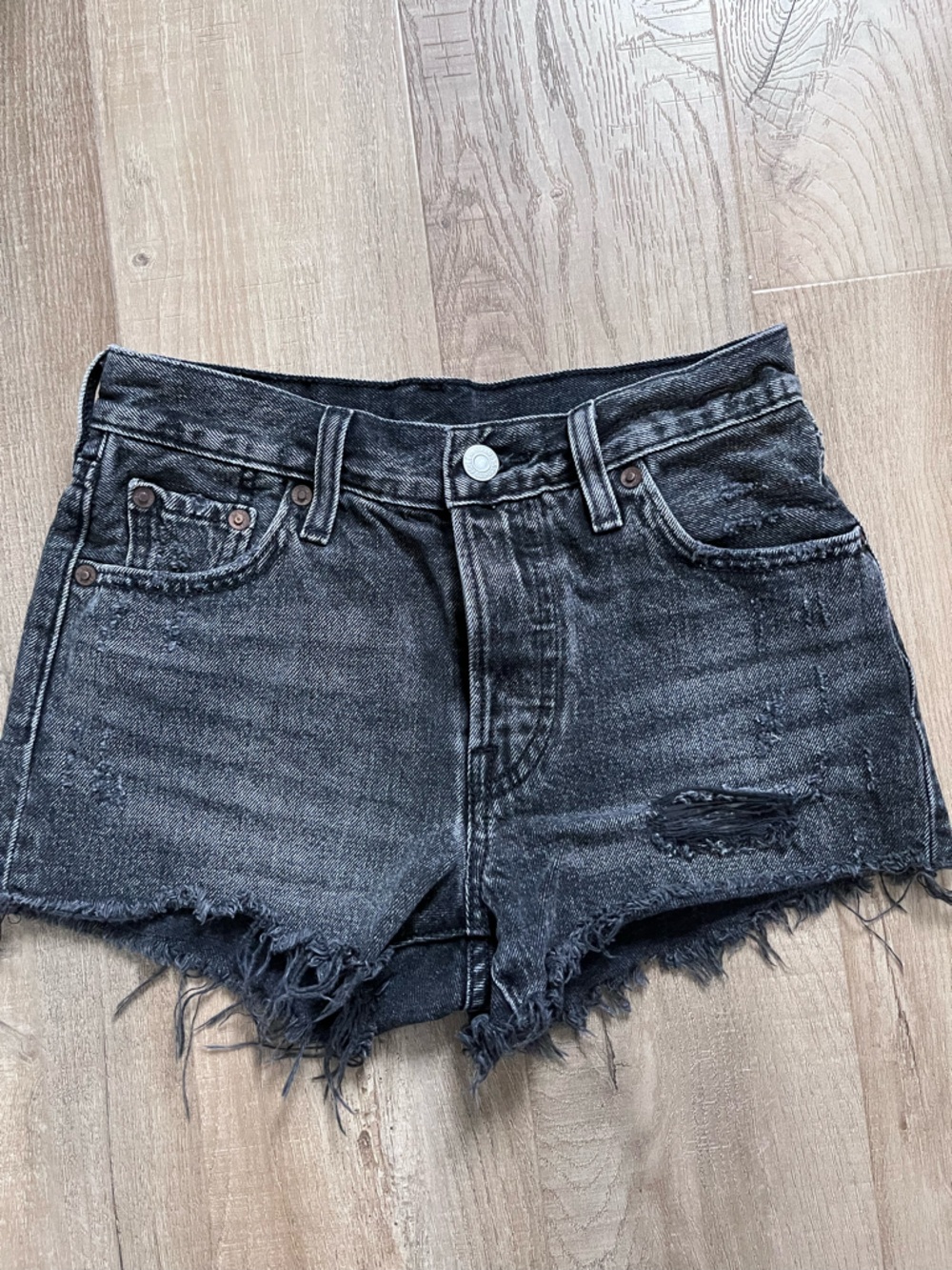 Levi’s 501 Black Distressed Women’s Denim Shorts